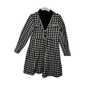 Girls Black/White Houndstooth Dress